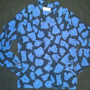 Vintage 2 piece Blue Black Abstract Design Blouse and Skirt